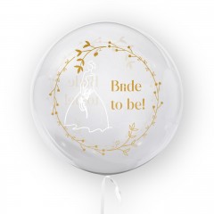 balon transparent imprimat fata-verso, 45 cm, Bride to be !, decor nunta, auriu