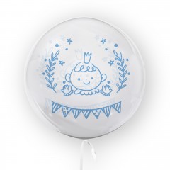 balon transparent imprimat fata-verso, 45 cm, decor botez, bebe, bleu