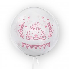 balon transparent imprimat fata-verso, 45 cm, decor botez, bebe, roz