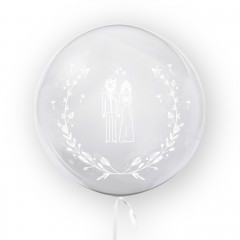 balon transparent imprimat fata-verso, 45 cm, decor nunta, alb