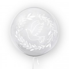 balon transparent imprimat fata-verso, 45 cm, porumbel alb