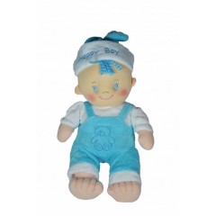bebelus textil, Baby Boy papusa cu broderie ideala pentru decoratiuni botez, 22 cm, albastru
