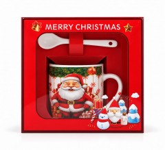 Cana Ceramica de Craciun cu Lingurita in Cutie Cadou, Mos Vesel