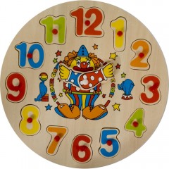 ceas din lemn, tablita incastru cu 12 piese, cifre, diametrul 30 cm