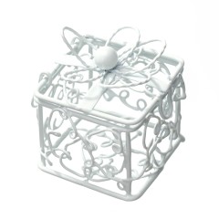 cos ornament metalic in forma de cub cu capac rabatabil, marturie nunta, botez