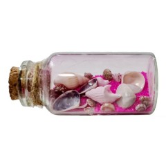 decoratiune magnetica, sticla cu scoici si nisip roz, 6 cm