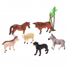 ferma cu 6 animale, cal, taur, capra , oaie, magar, caine, 9-12 cm