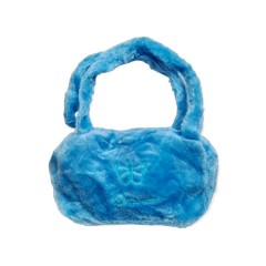 geanta textila cu fermoar, poseta din plus cu broderie, 21x12x7 cm, albastru