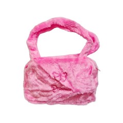 geanta textila cu fermoar, poseta din plus cu broderie, 21x12x7 cm, roz