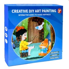 joc creativ de pictura prin puncte, 1300 bilute textile multicolore, 8 planse, 23x21x4 cm