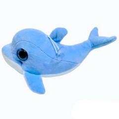jucarie de plus, delfin cu ochi sticlosi, 24 cm, albastru deschis