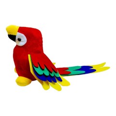 jucarie de plus, Goki, papagal catifelat cu sunete, aripi multicolore si posibilitate de agatare, rosu, 20 cm