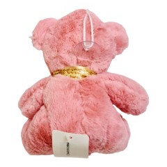 jucarie de plus, ursulet pufos cu fundita satinata, roz, 17 cm