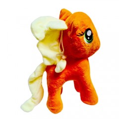 jucarie din plus muzicala, ponei portocaliu coama galbena, 22 cm