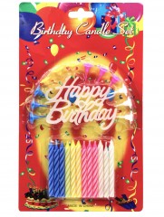 lumanari aniversare pentru tort cu mesajul Happy Birthday, set 12 buc