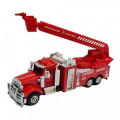 masina metalica, macheta camion cu 6 roti, pompieri cu brat reglabil, rosu, 14 cm