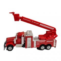 masina metalica, macheta camion cu 6 roti, pompieri cu brat reglabil, rosu, 14 cm