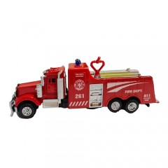 masina metalica, macheta camion cu 6 roti, pompieri cu furtun, rosu, 14 cm