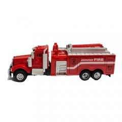 masina metalica, macheta camion cu 6 roti, pompieri cu scara pentru urgente, rosu, 14 cm