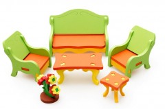mobilier din lemn pentru papusi -living room