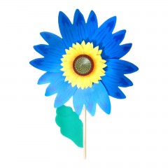 Morisca de vant Floarea Soarelui cu coada din lemn, diametru 40 cm, albastru