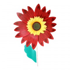 Morisca de vant Floarea Soarelui cu coada din lemn, diametru 40 cm, rosu