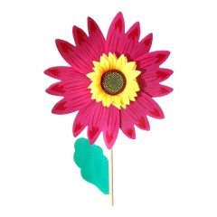 Morisca de vant Floarea Soarelui cu coada din lemn, diametru 40 cm, roz