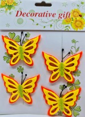 ornamente din fetru,fluturi galben/portocalii, set 4 stickere