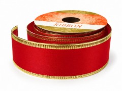 Panglica Decorativa de Craciun, Rosu Satinat cu Margine Aurie Modelabila, 4 cm x 5.5 m