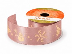 Panglica decorativa din satin cu insertii aurii 3.5 cm x 2.7 m, roz prafuit