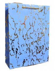 punga de cadou din hartie cartonata, snur satinat, albastru cu insertie aurie, 31x42x12 cm