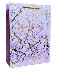 punga de cadou din hartie cartonata, snur satinat, mov cu insertie aurie, 31x42x12 cm