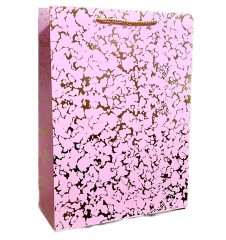 punga de cadou din hartie cartonata, snur satinat, roz cu insertie aurie, 31x42x12 cm