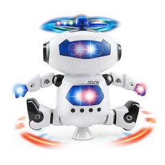 robot interactiv cu rotire la 360 grade, merge si danseaza, lumini LED, sunete, melodii