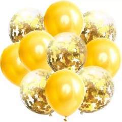 set 10 baloane cu confetti, 30 cm, culoare auriu