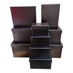 Set 10 Cutii Dreptunghiulare cu Textura Reliefata și Capac Inclus, Carton Rigid Premium, Negru