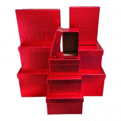 Set 10 Cutii Dreptunghiulare cu Textura Reliefata și Capac Inclus, Carton Rigid Premium, Rosu