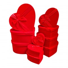 Set 10 Cutii Inima din Catifea cu Funda Roșie Satinata Rosie
