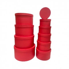 Set 10 Cutii Rotunde Cadou – Carton Premium Mat, Rosu 
