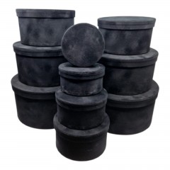 Set 10 Cutii Rotunde din Catifea pentru Flori, Aranjamente și Cadouri, Negru