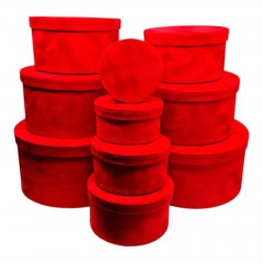 Set 10 Cutii Rotunde din Catifea pentru Flori, Aranjamente și Cadouri, Rosu