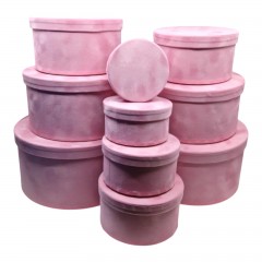 Set 10 Cutii Rotunde din Catifea pentru Flori, Aranjamente și Cadouri, Roz