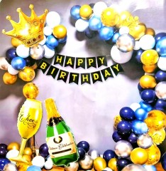 set 105 baloane si accesorii pentru aranjament tip arcada, sticla si pahar, happy birthday