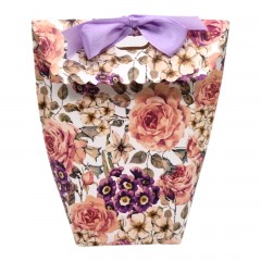 Set 12 Mini Pungi Cadou Premium cu Imprimeu Floral Shabby Chic și Funda Lila, 14x12 cm