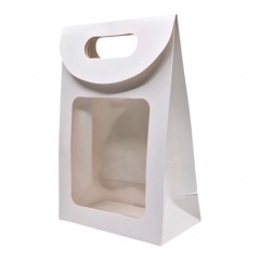 Set 12 Pungi Premium din Carton Alb cu Fereastra, Maner Decupat și Inchidere cu Arici, 31x24x12 cm