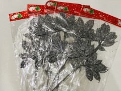 Set 2 ramurele cu frunze argintii pentru ornamente