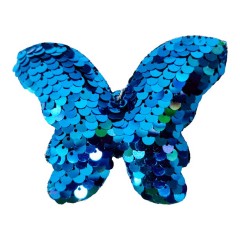set 20 brelocuri, fluture textil cu paiete, albastru, 9x7 cm
