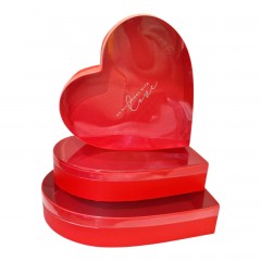 Set 3 Cutii în Formă de Inimă cu Capac Transparent „Do all things with love”, Rosu