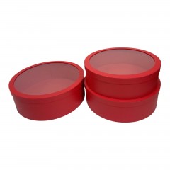 Set 3 Cutii Rotunde din Carton cu Fereastra Transparenta, 40x13.5 cm, Rosu