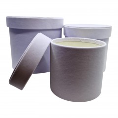 Set 3 cutii rotunde din catifea pentru flori si cadouri, alb